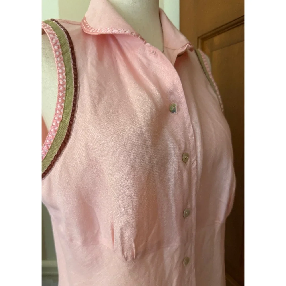Edward Irish Linen Shirt Womens XL‎ Pink Sleeveless Button Down Quiet Luxury - Picture 3 of 11